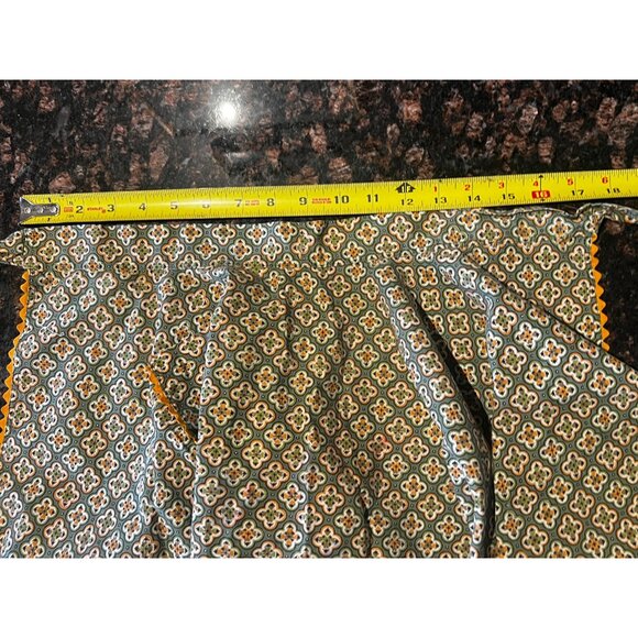Vintage Half Apron With Pocket & Yellow Trim Green & Orange Floral Design Cotton - Picture 3 of 8